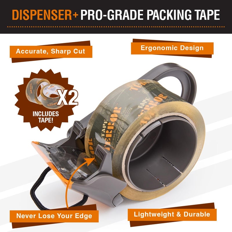 Tape Terror Clear Packing Tape with Dispenser (2 Rolls) - Professional Grade for Boxes - Packaging, Shipping with Refillable Dispenser, Fits Standard Bulk Up to 2"" Wide - Image 2